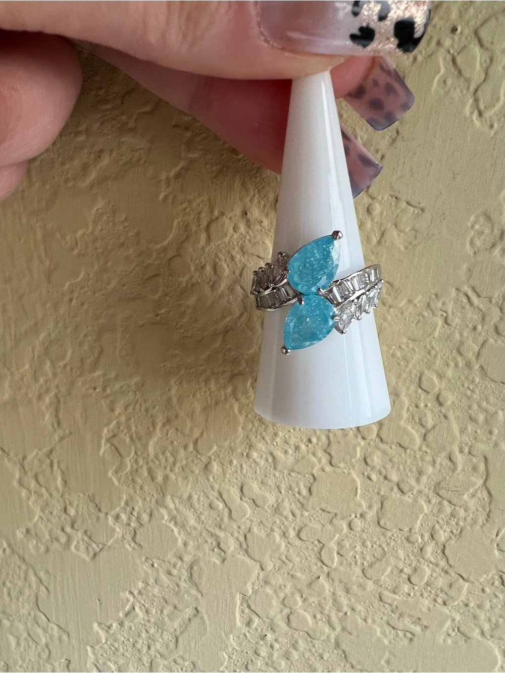 Blue Teardrop Crystal Statement Ring - Women Jewelry